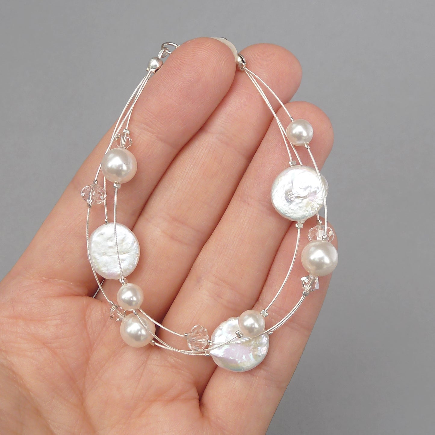 White pearl three strand bracelet