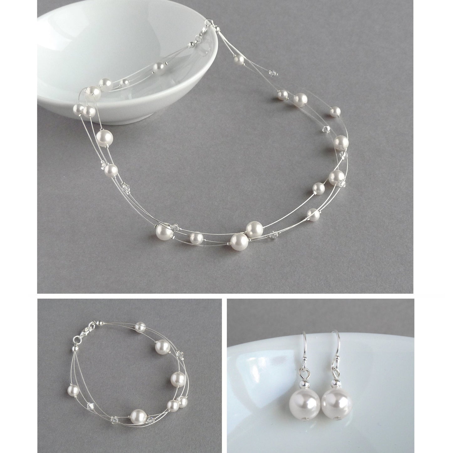 Simple White Pearl Drop Earrings - White, Glass Pearl Earrings for Weddings