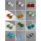 Small Light Green Fused Glass Dangle Earrings - Mint, Square, Silver Foil Lined, Drop Earrings
