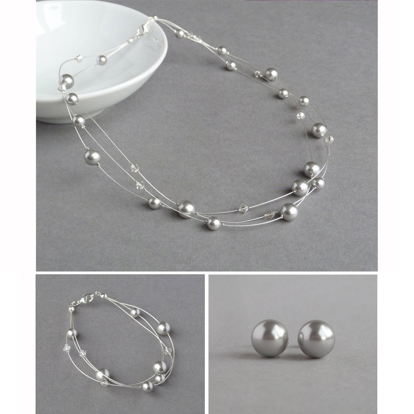 Silver grey pearl jewellery set by Anna King Jewellery