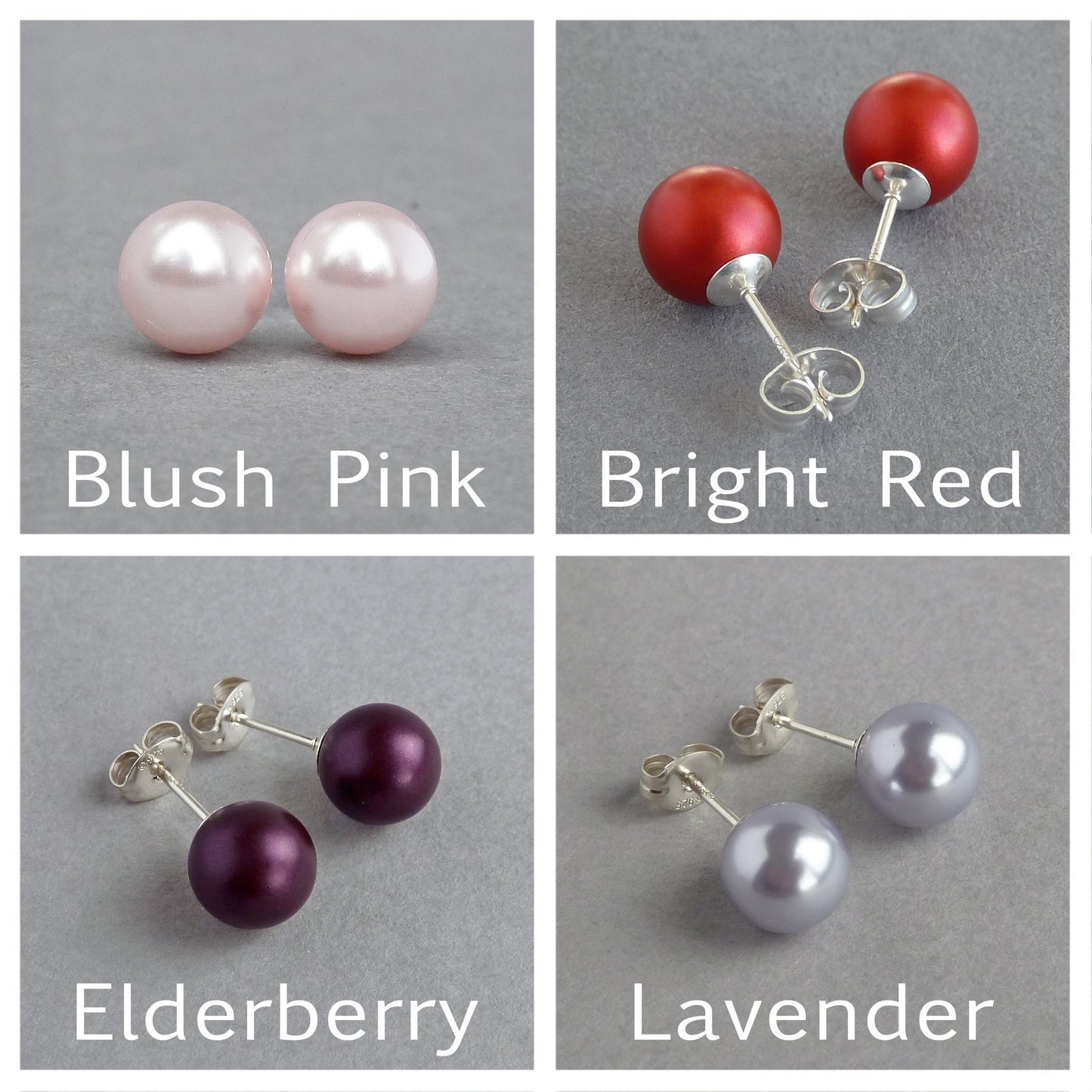 8mm Glass Pearl Stud Earrings - Choose Your Colour Glass Pearl Studs