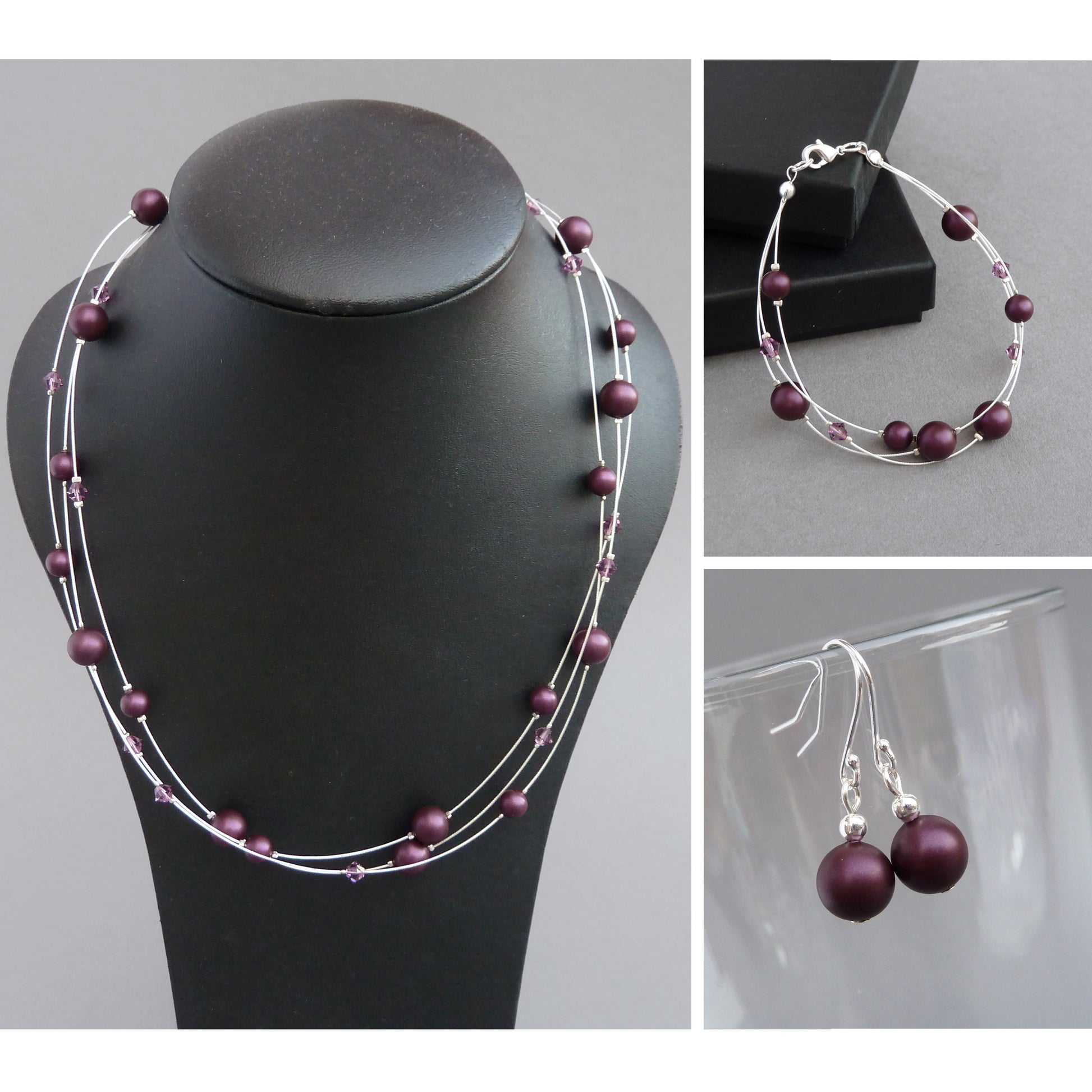Plum floating pearl jewellery set by Anna King Jewellery