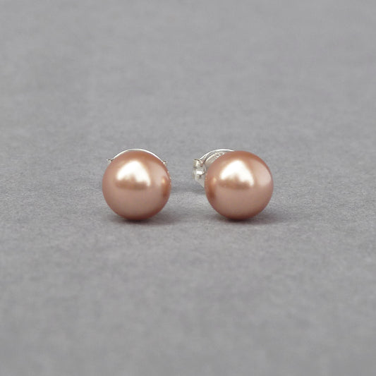 round rose gold pearl stud earrings